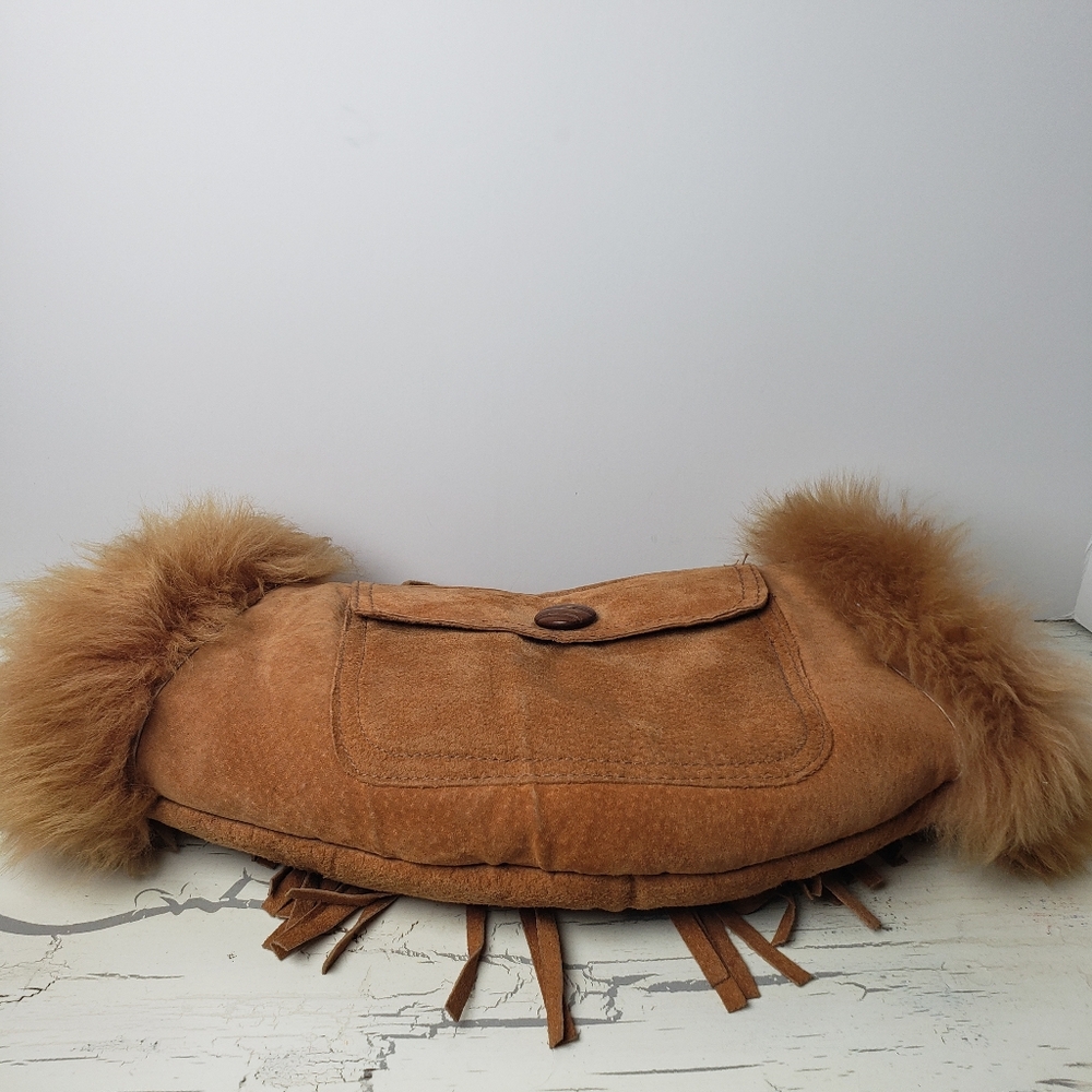 Native American Embroidered Leather Crossbody-style Fringe Laced Handwarmer Bag - Picture 4 of 12